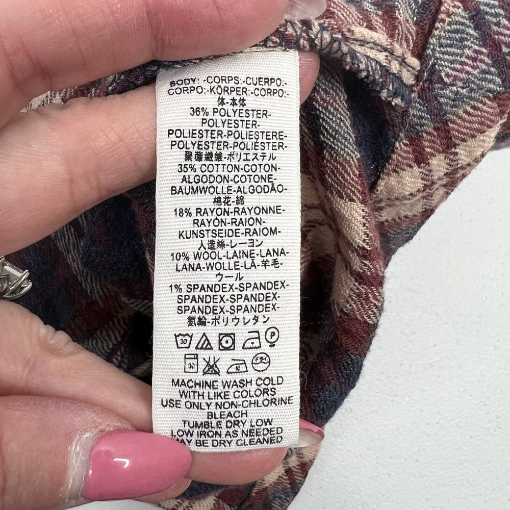 Free People Sz XS Button Front Shirt Northern Bound Plaid Flannel Onyx Oversized - Picture 8 of 11